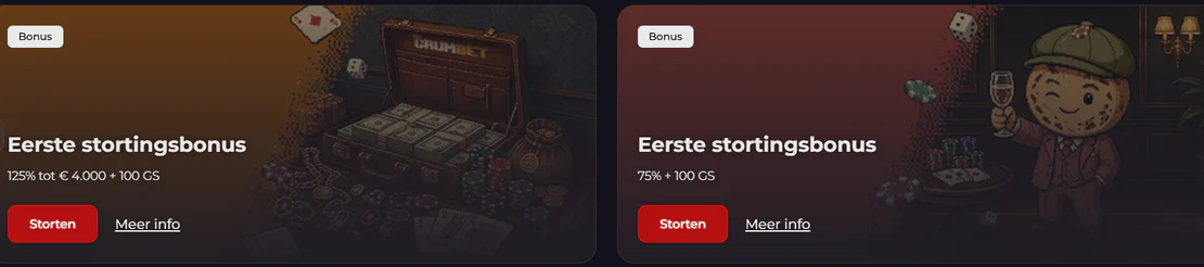 Crumbet Casino welkomstbonussen met eerste stortingsbonus, gratis spins en promotieaanbiedingen
